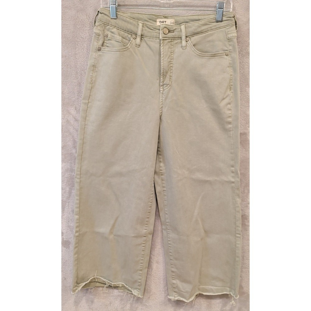 OAT New‎ York Women's 8/29 Sage Green High Rise Wide Leg Crop Jeans Raw Hem